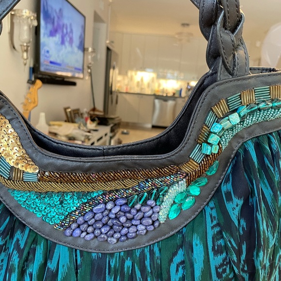 Chico’s Silk Chiffon Beaded Bag Sz L - Picture 2 of 9